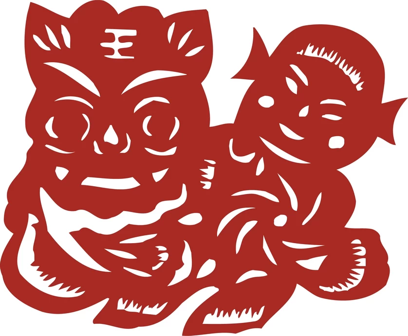中国风中式传统喜庆民俗人物动物窗花剪纸插画边框AI矢量PNG素材【117】